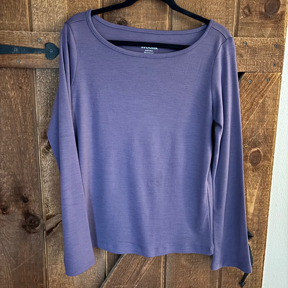 Wool& Iris Merino Wool Bell Sleeve Top – Purple Fig, Size L